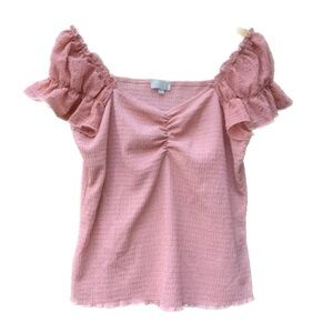 Chenault Pink Sweet Heart Neck Stretchy Ruffled Off Shoulder Sleeve Ladies Large